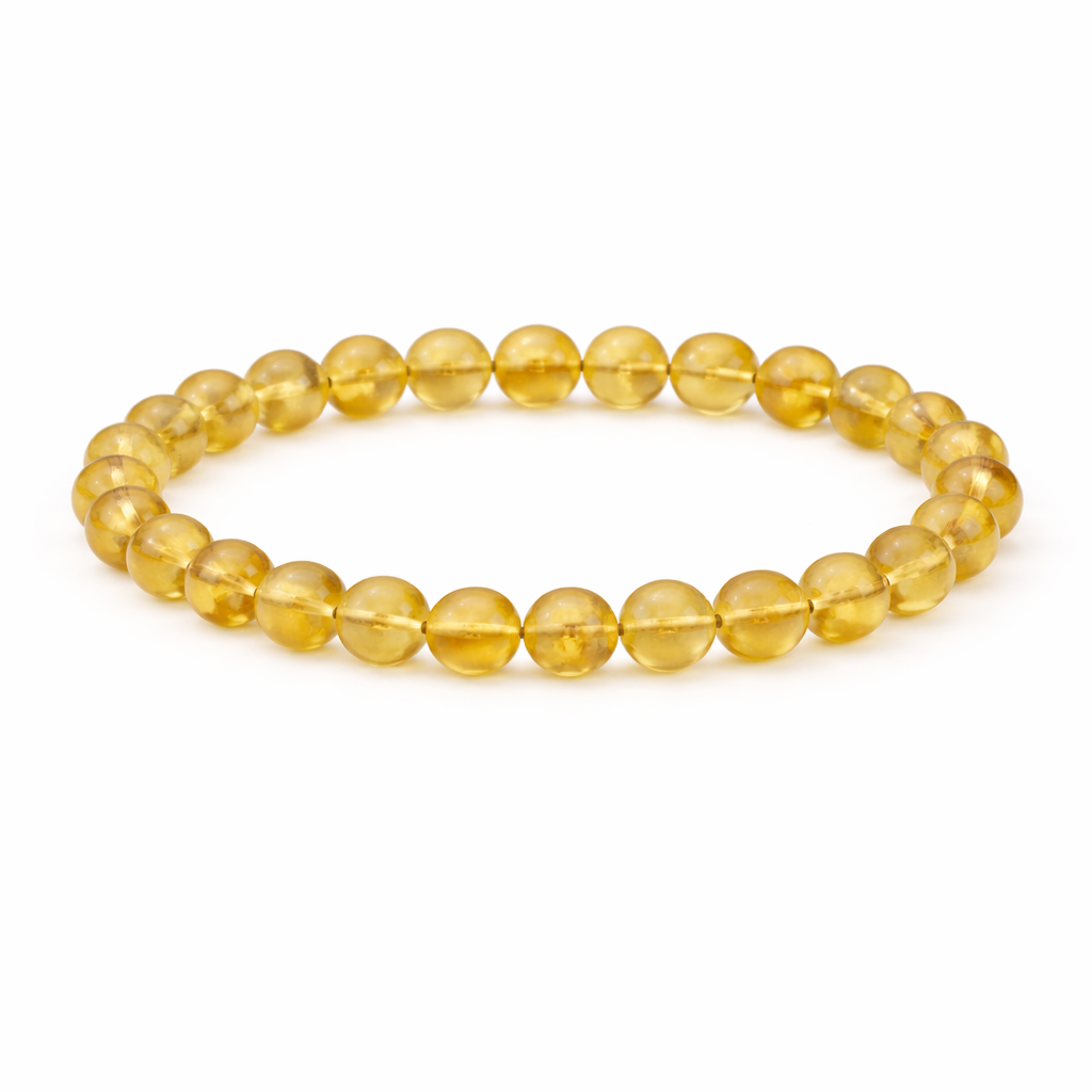 Yellow beaded bracelet on a white background