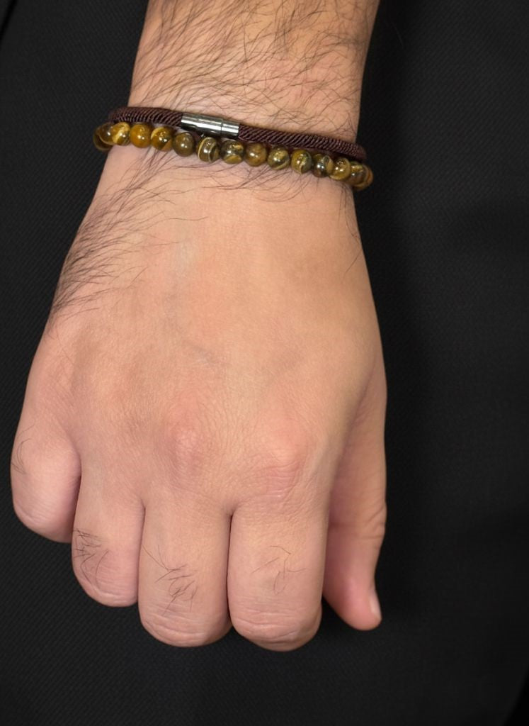 natural tiger eye beads on wrist