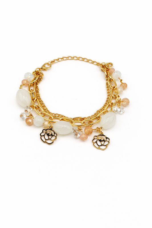 White Chalcedony Clear Quartz Bracelet-Stress Relief & Clarity