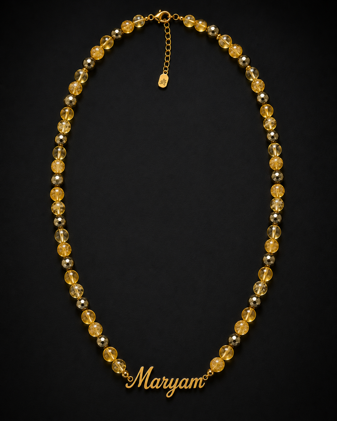 Citrine, Clear Quartz & Pyrite Custom Name Necklace