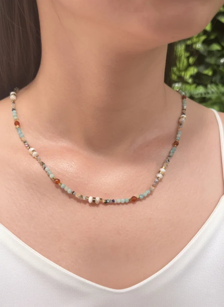 Amazonite, Red Jasper & Howlite Necklace – Grounded Beauty with Turquoise Touch