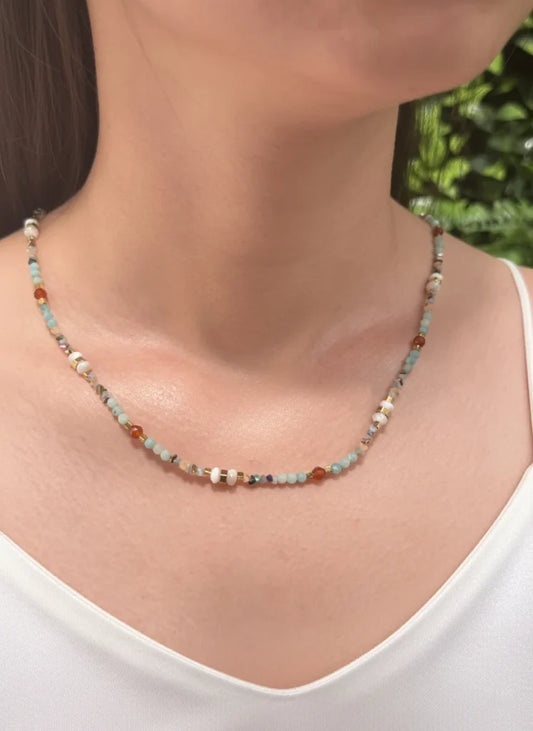 Amazonite, Red Jasper & Howlite Necklace – Grounded Beauty with Turquoise Touch