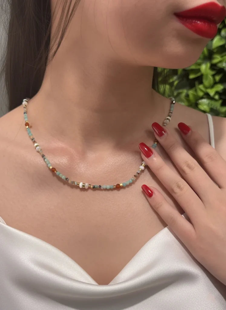 Amazonite, Red Jasper & Howlite Necklace – Grounded Beauty with Turquoise Touch