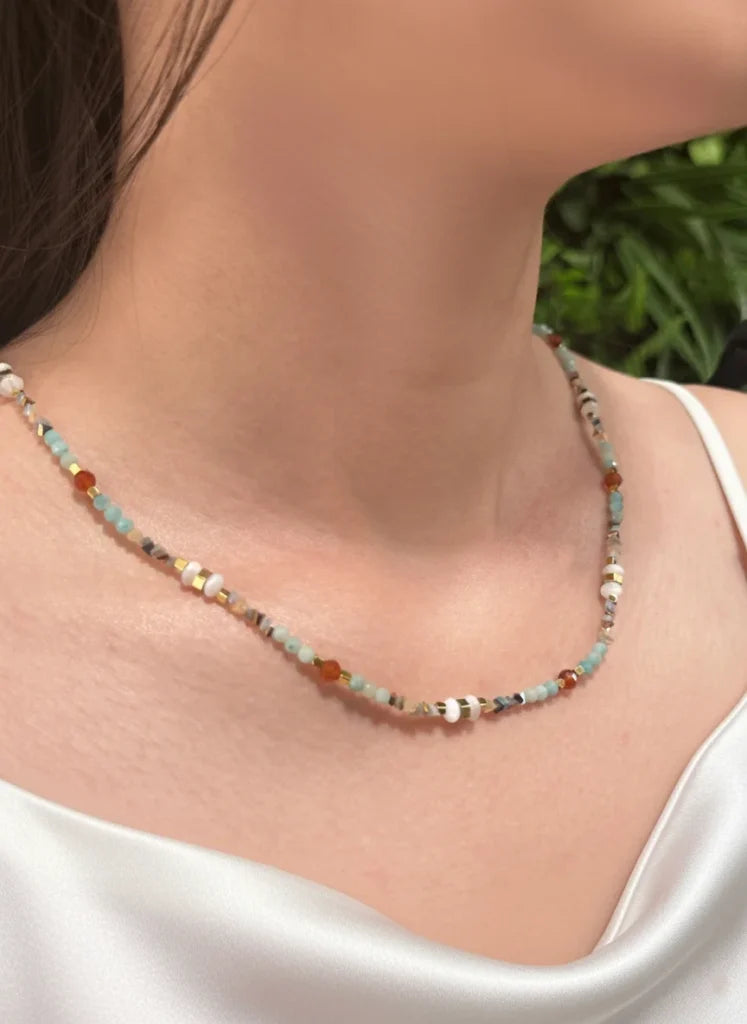 Amazonite, Red Jasper & Howlite Necklace – Grounded Beauty with Turquoise Touch