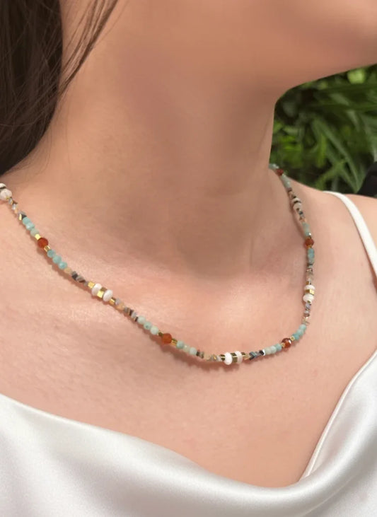 Amazonite, Red Jasper & Howlite Necklace – Grounded Beauty with Turquoise Touch