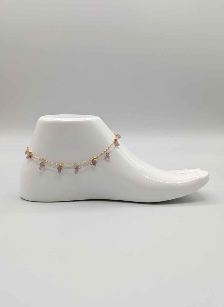 Amethyst Gold Anklet – Dainty Purple Stone Anklet with Elegant Amethyst Beads