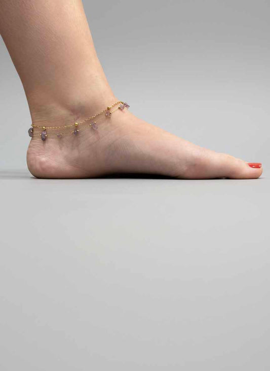 Amethyst Gold Anklet – Dainty Purple Stone Anklet with Elegant Amethyst Beads