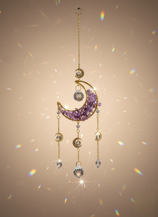 Amethyst Moon Dream Catcher – Handmade Amethyst Moon Crystal Dream Catcher