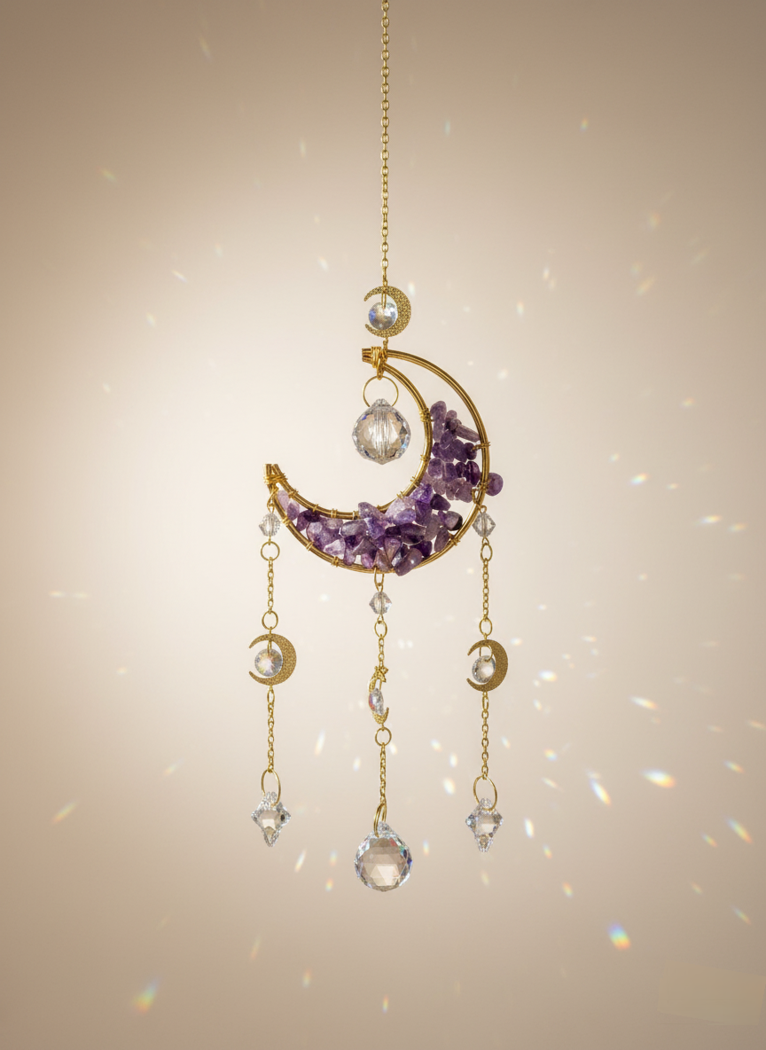 Amethyst Moon Dream Catcher – Handmade Amethyst Moon Crystal Dream Catcher