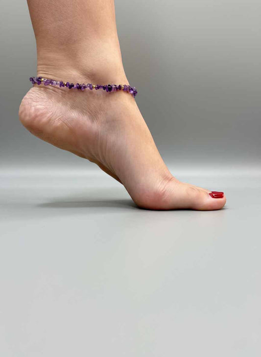 Amethyst Anklet Bracelet – Raw Purple & Crystal Amethyst Anklets for Spiritual Balance