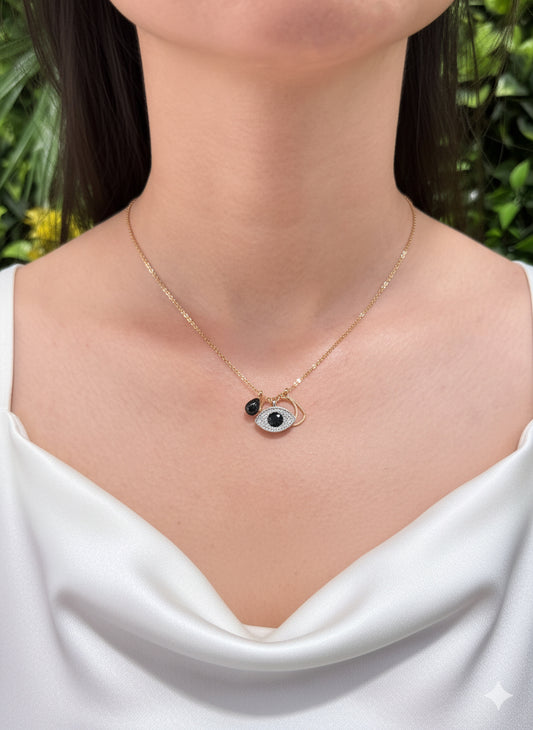 Black CZ with Clear CZ Border Necklace – Bold Shine & Elegant Radiance