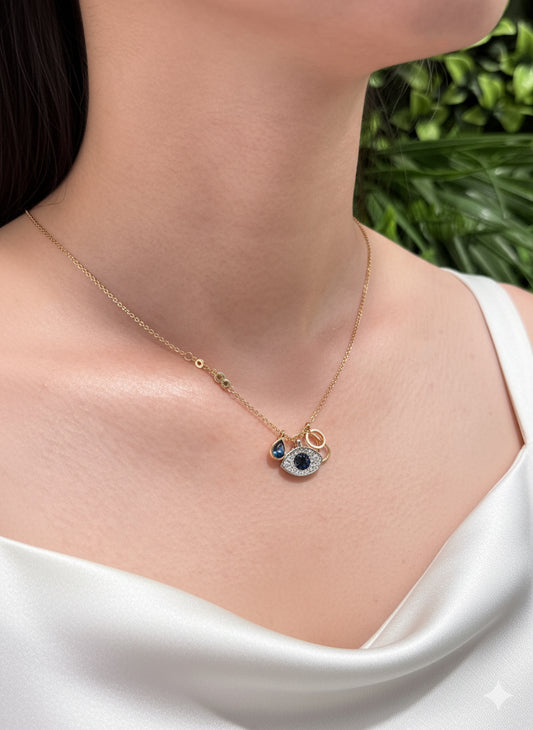 Black CZ with Clear CZ Border Necklace – Bold Shine & Elegant Radiance
