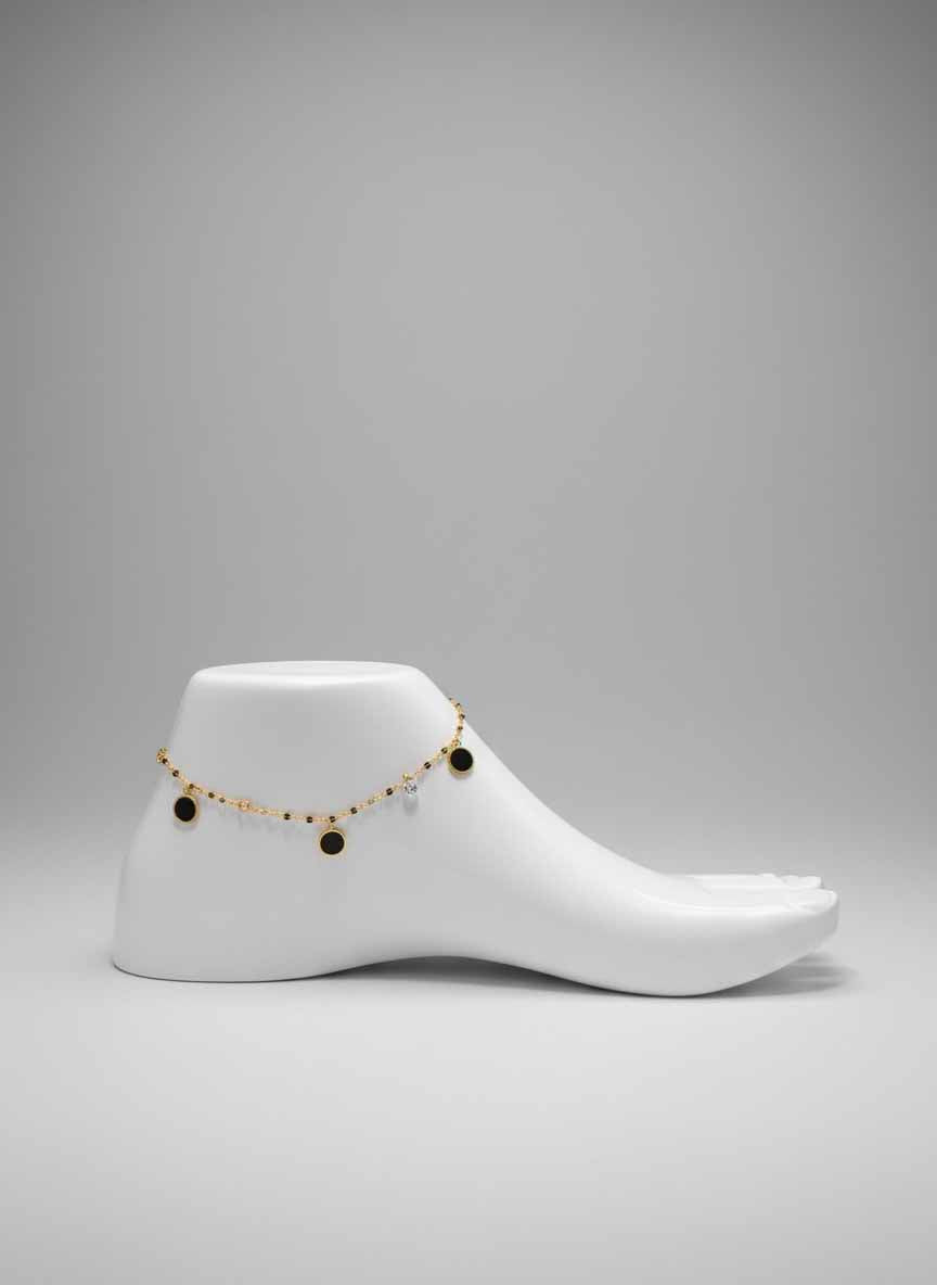 Stylish Black and Gold Anklet – Elegant Black Obsidian Anklet with Modern Charm
