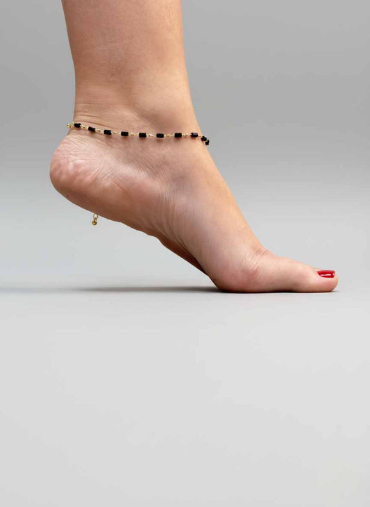 Black Obsidian Crystal Anklet – Stylish Chain Anklet with Spiritual Protection