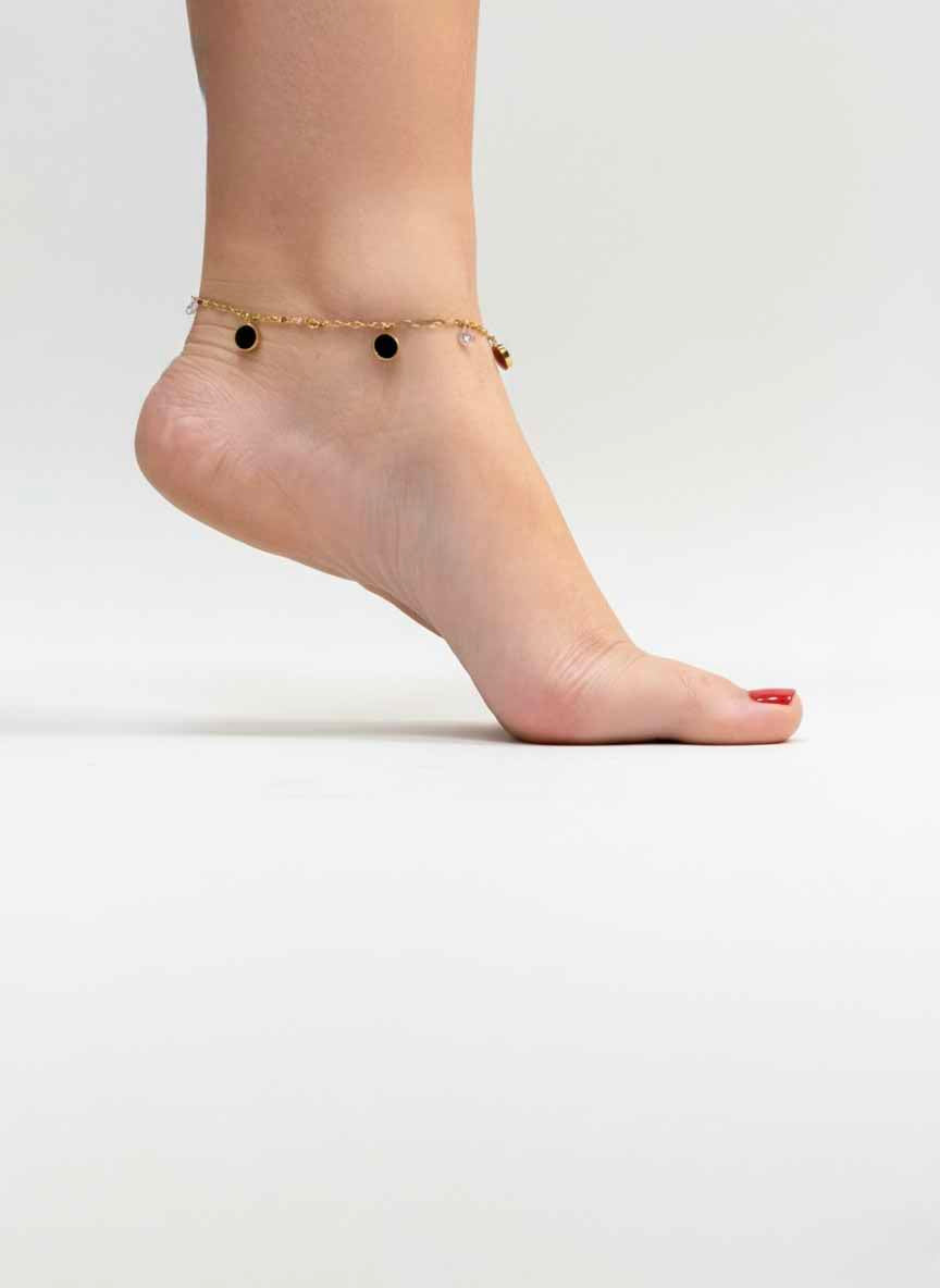 Stylish Black and Gold Anklet – Elegant Black Obsidian Anklet with Modern Charm