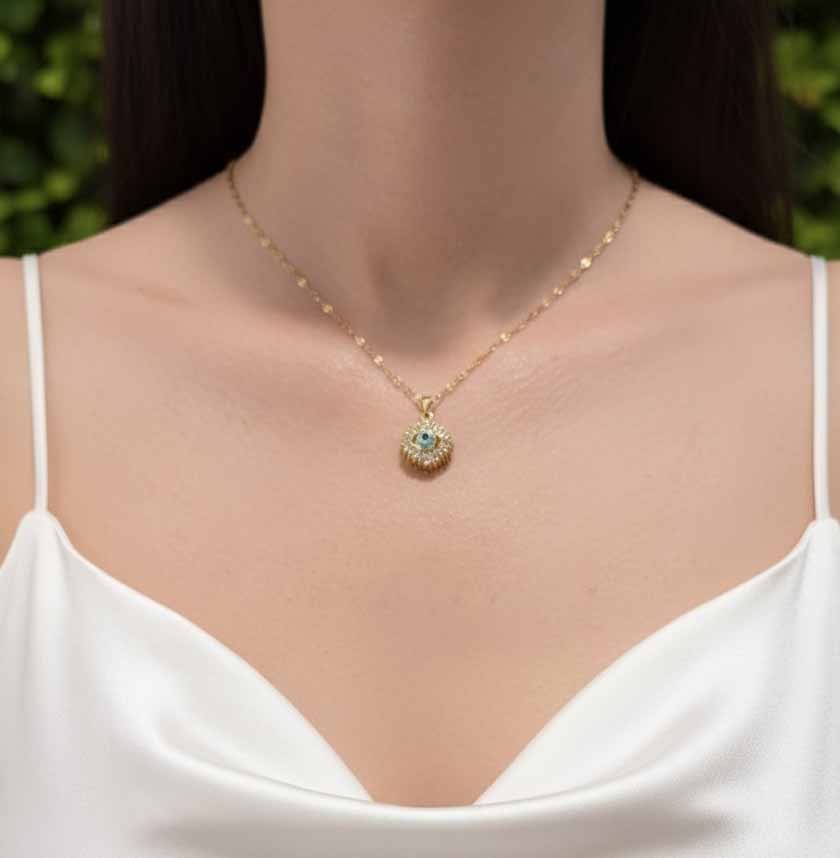 Blue Aventurine Evil Eye Necklace – golden colour pendant blending beauty with spiritual protection.