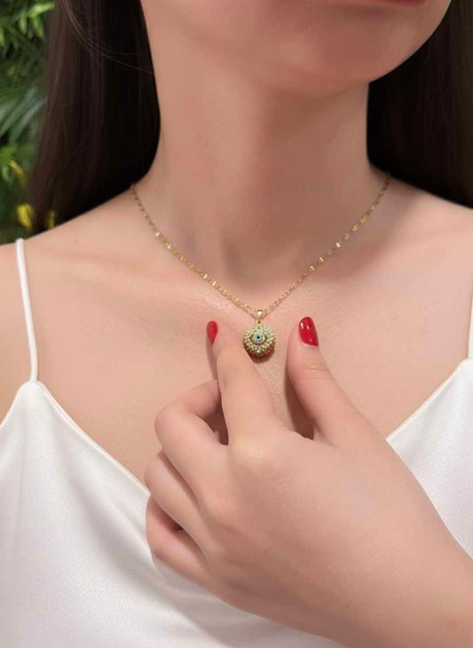 Blue Aventurine Evil Eye Necklace – golden colour pendant blending beauty with spiritual protection.