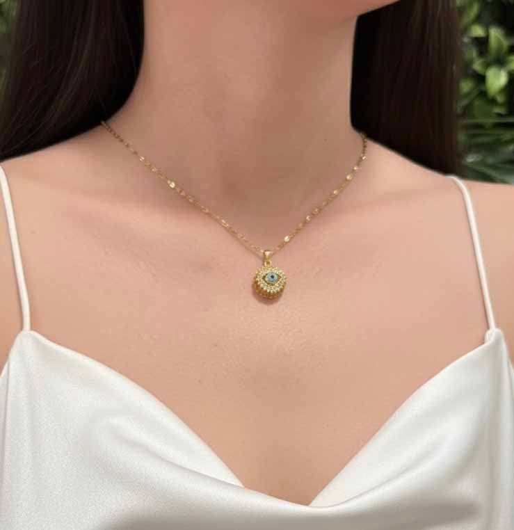 Blue Aventurine Evil Eye Necklace – golden colour pendant blending beauty with spiritual protection.