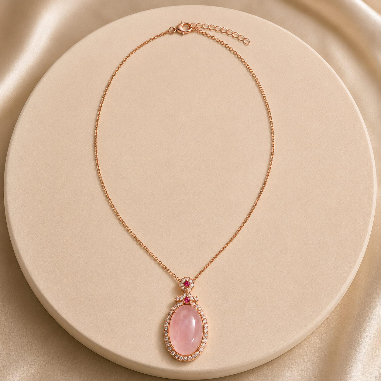 Rose Quartz Love Pendant Necklace – Rose Gold Finish
