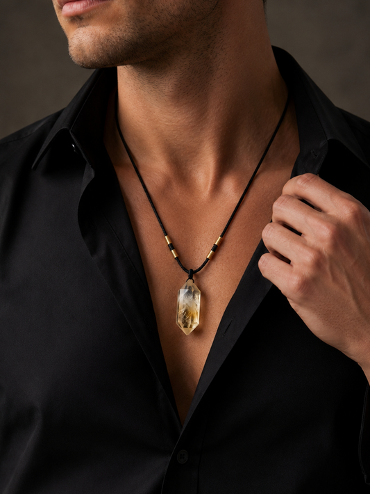 Citrine Prosperity Prism Men's Pendant Necklace