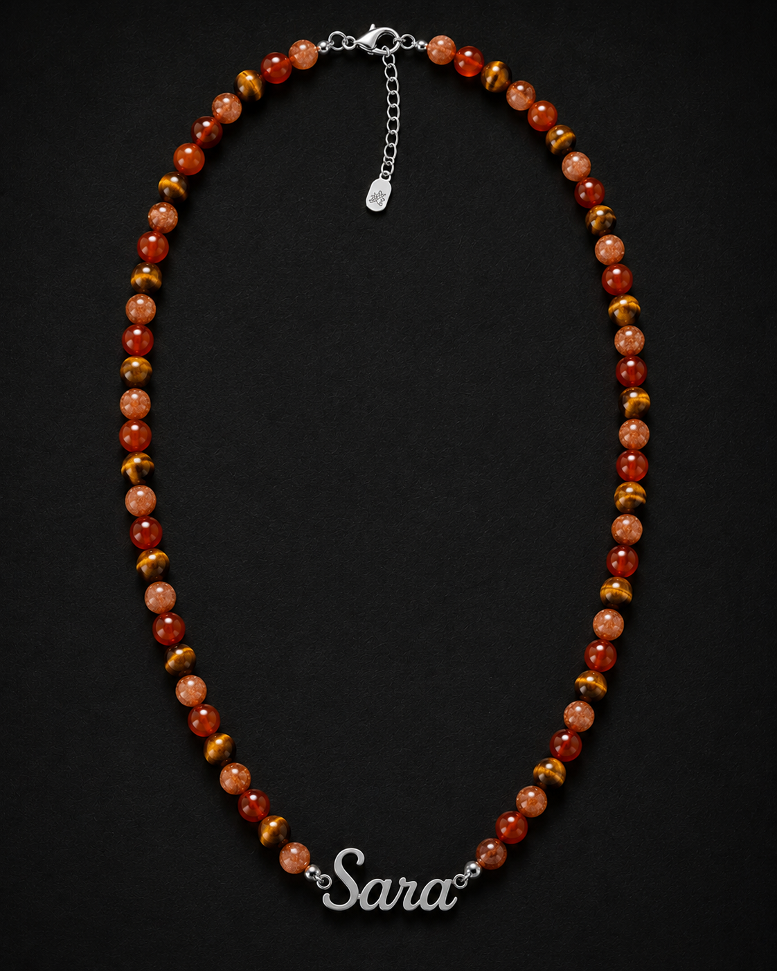 Tiger Eye, Carnelian & Sunstone Custom Name Necklace