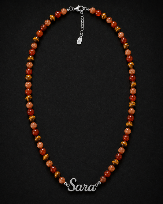 Tiger Eye, Carnelian & Sunstone Custom Name Necklace