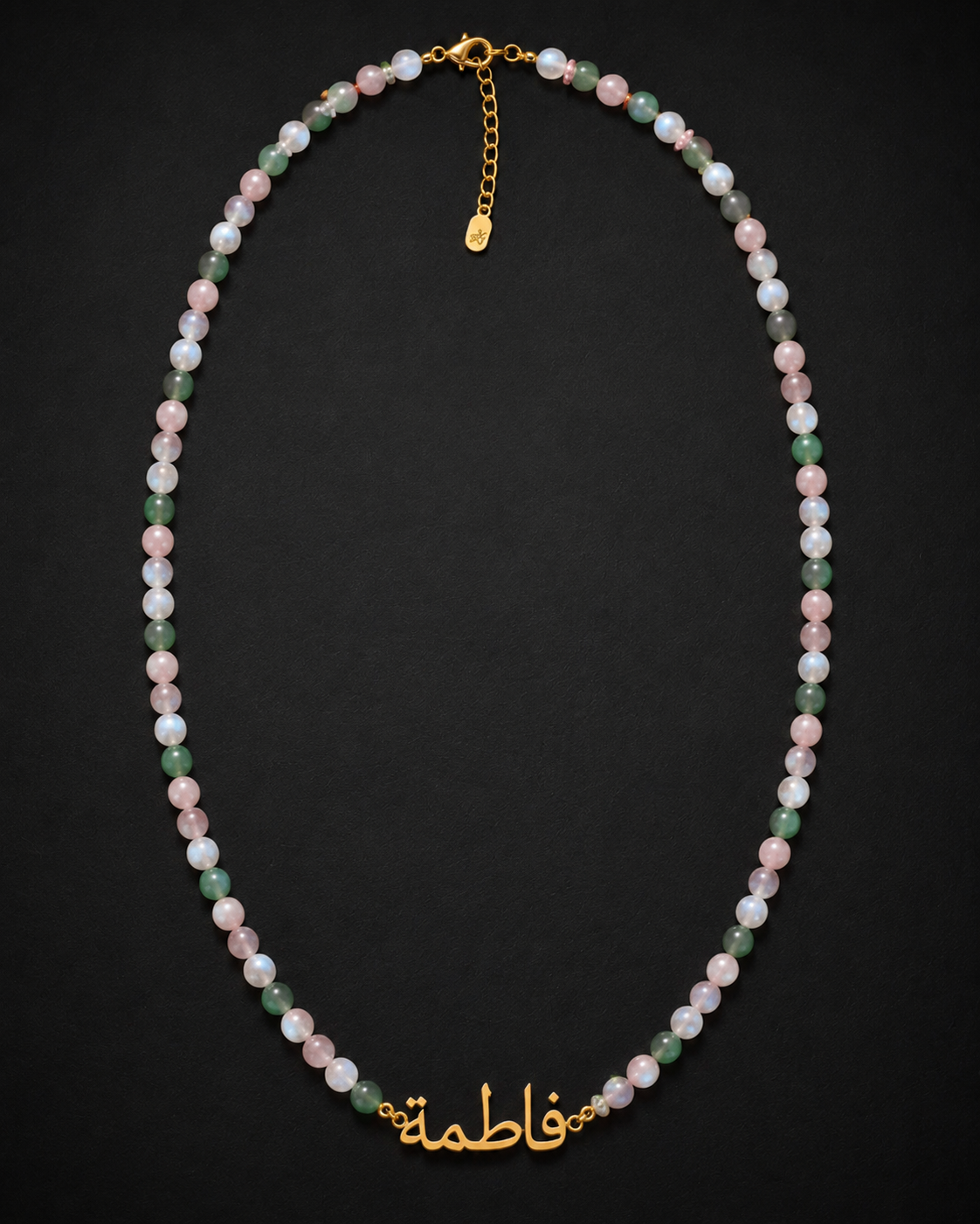 Rose Quartz, Green Aventurine & Moonstone Custom Name Necklace