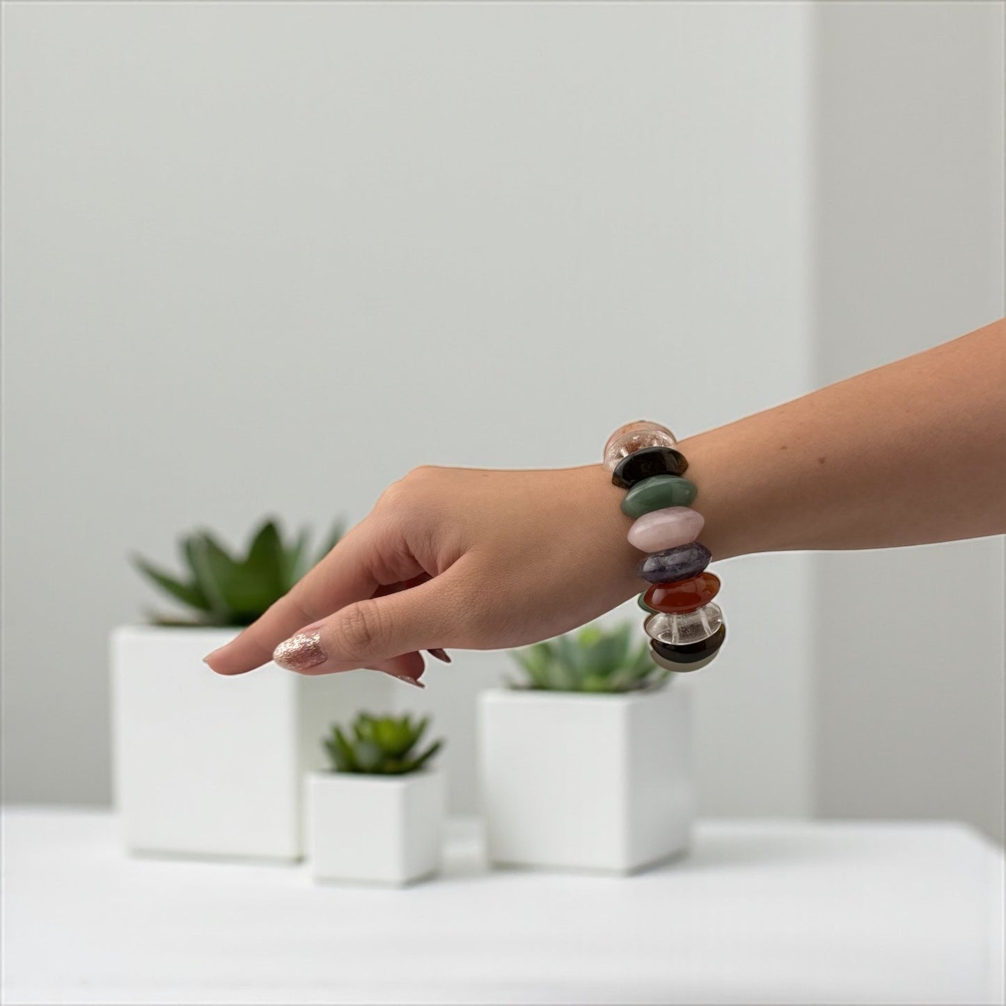 Red Jasper, Carnelian, Tiger Eye, Green Aventurine, Sodalite, Amethyst & Clear Quartz Bracelet – Seven Chakra Balance & Vital Energy
