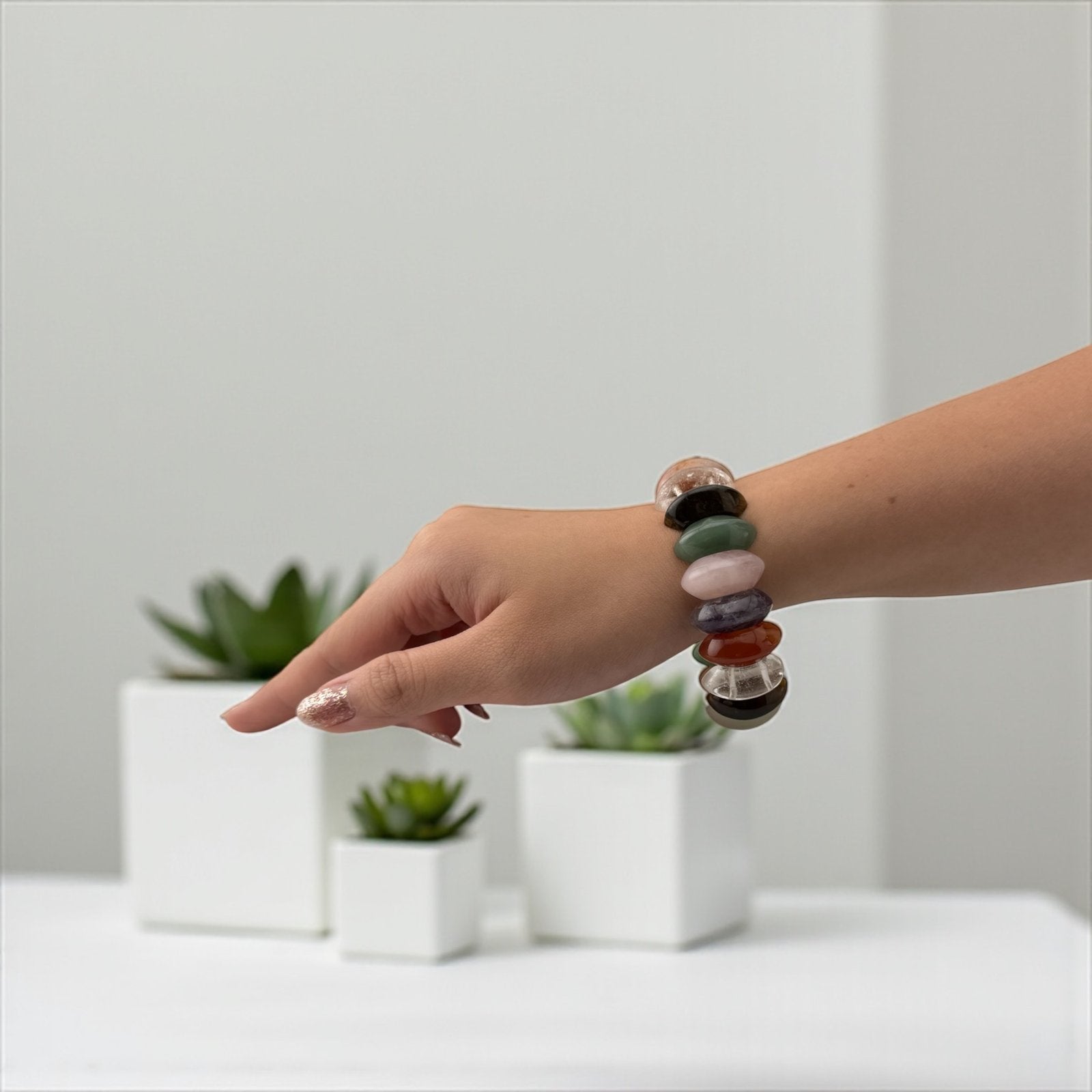 Red Jasper, Carnelian, Tiger Eye, Green Aventurine, Sodalite, Amethyst & Clear Quartz Bracelet – Seven Chakra Balance & Vital Energy
