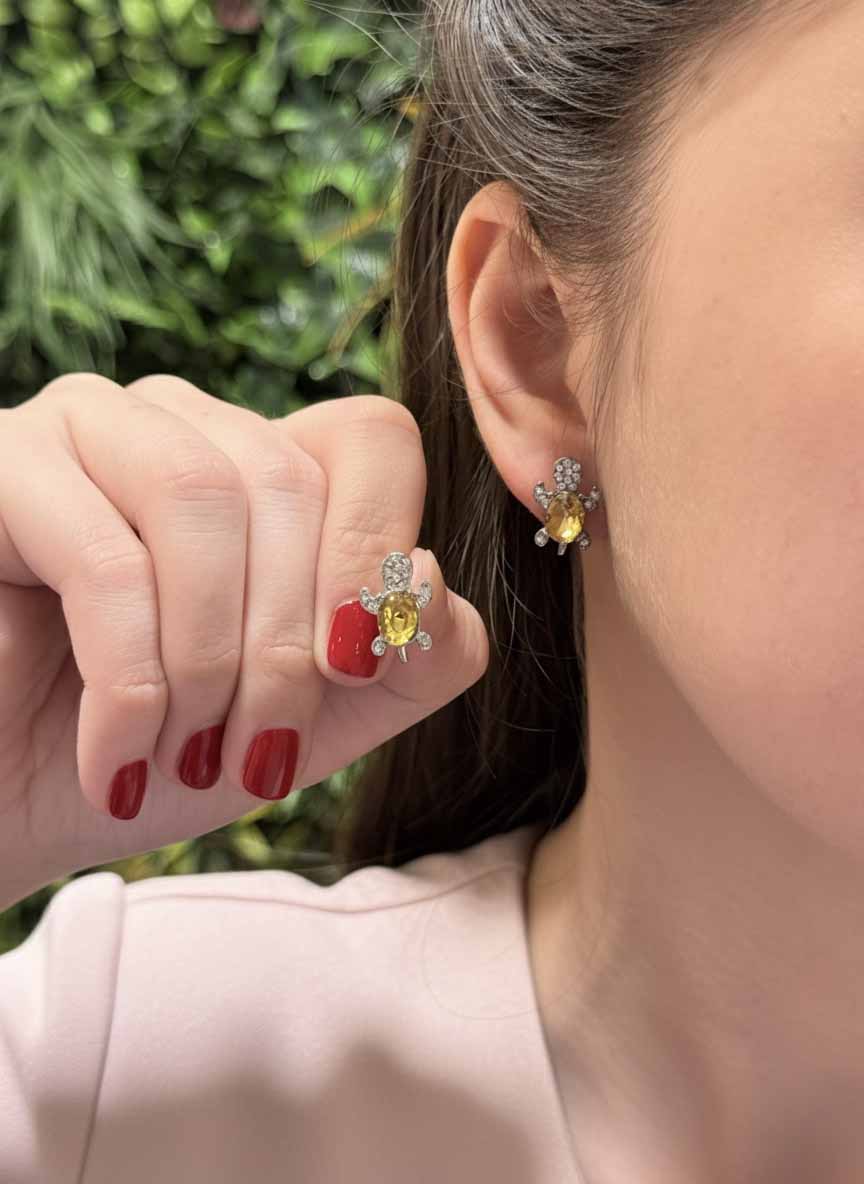 Citrine Wealth Turtle Earrings – radiant golden studs with citrine stones for prosperity energy.