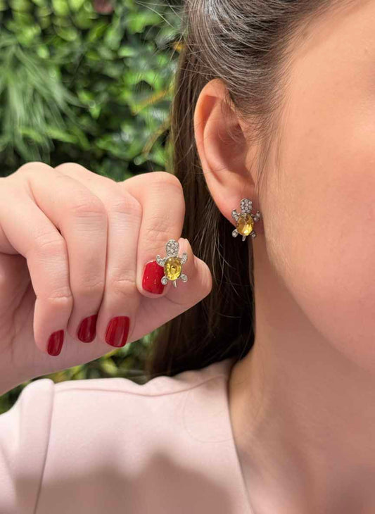 Citrine Wealth Turtle Earrings – radiant golden studs with citrine stones for prosperity energy.