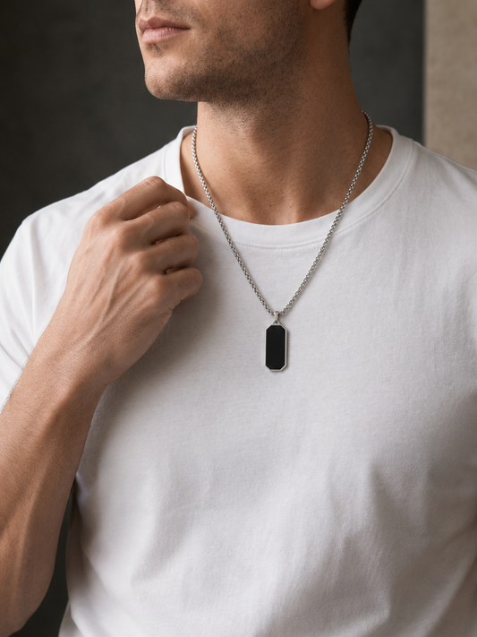 Black Onyx Bar Pendant Necklace