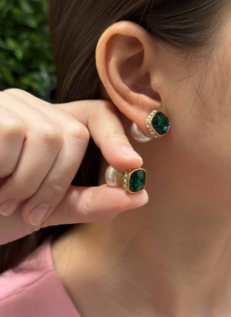 Emerald Grace Duo Earrings – Elegant Emerald Grace Jewelry & Timeless Green Stone Style