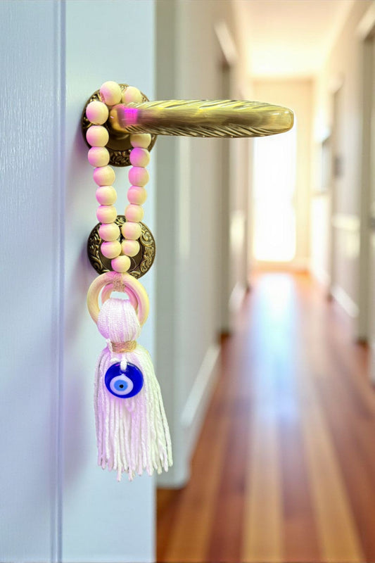 Evil Eye Wooden Bead Wall Decor – Handmade Wooden Evil Eye Beads Dream Catcher