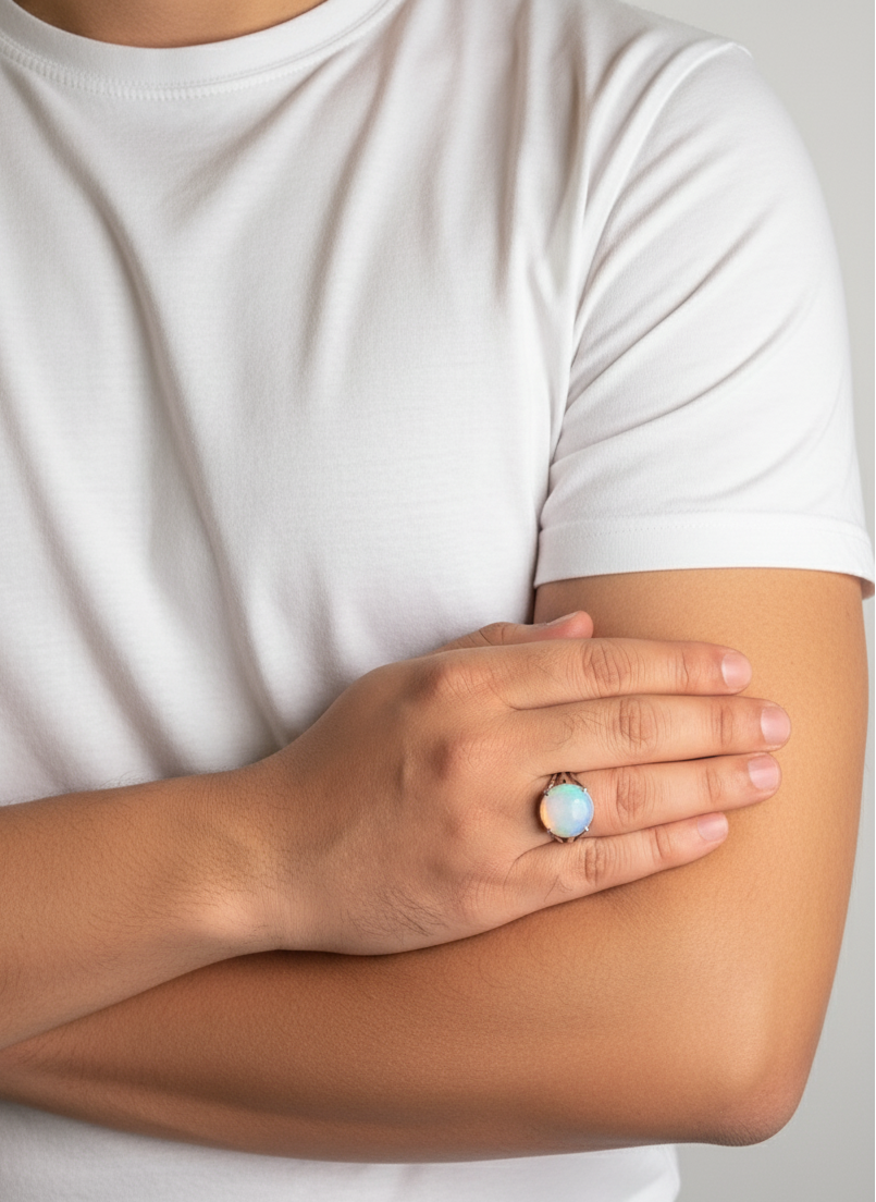 Moonstone Male Ring Natural Stone Silver Finish