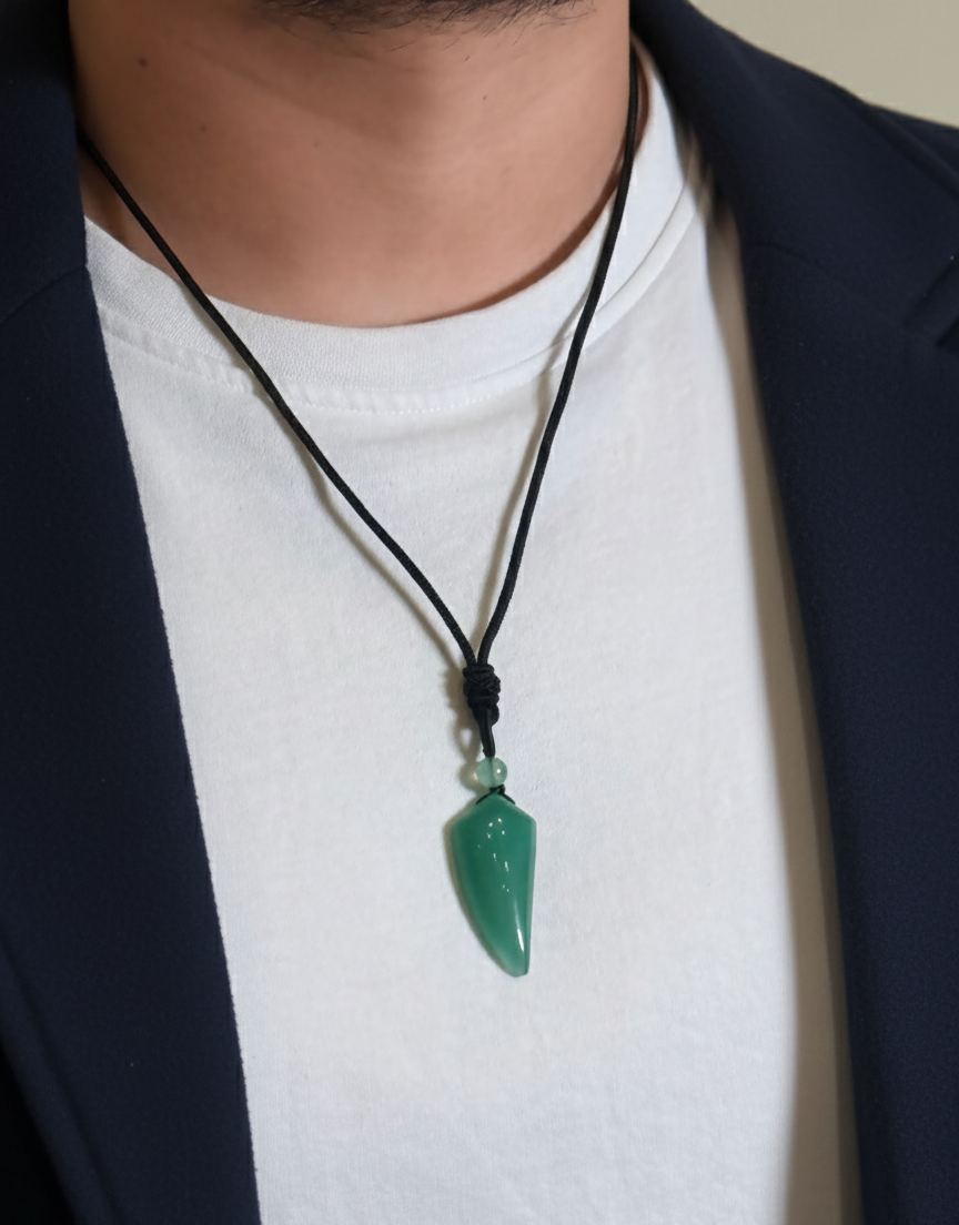 Green Aventurine Point Pendant Men’s Necklace – Natural Green Stone Necklace