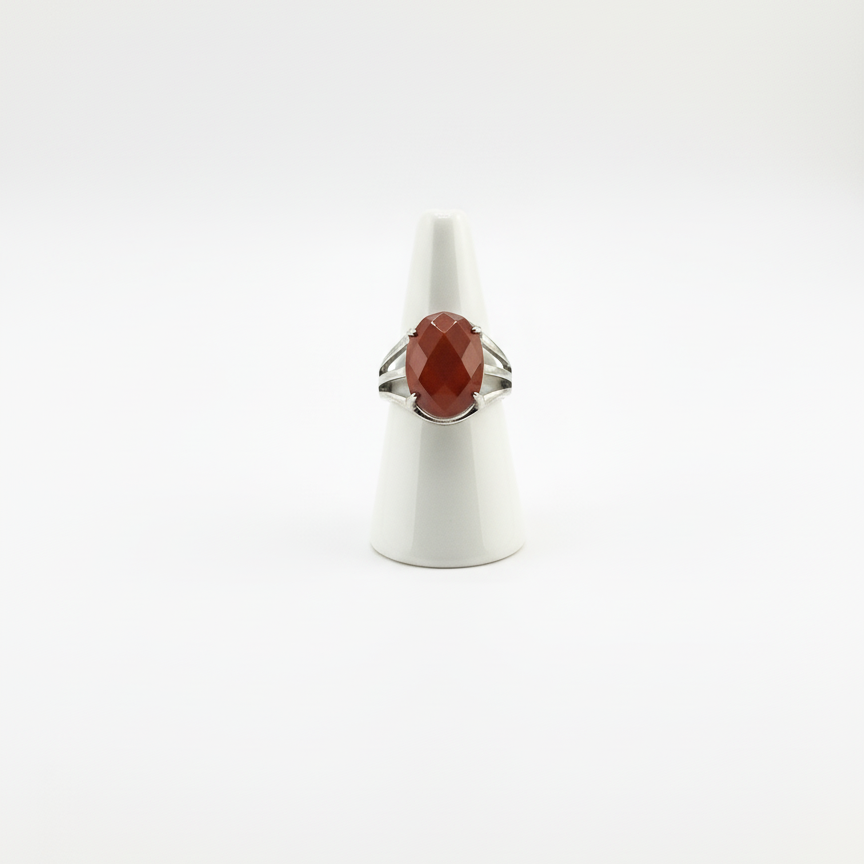 Red Jasper Faceted Male Ring Natural Stone Silver Finish