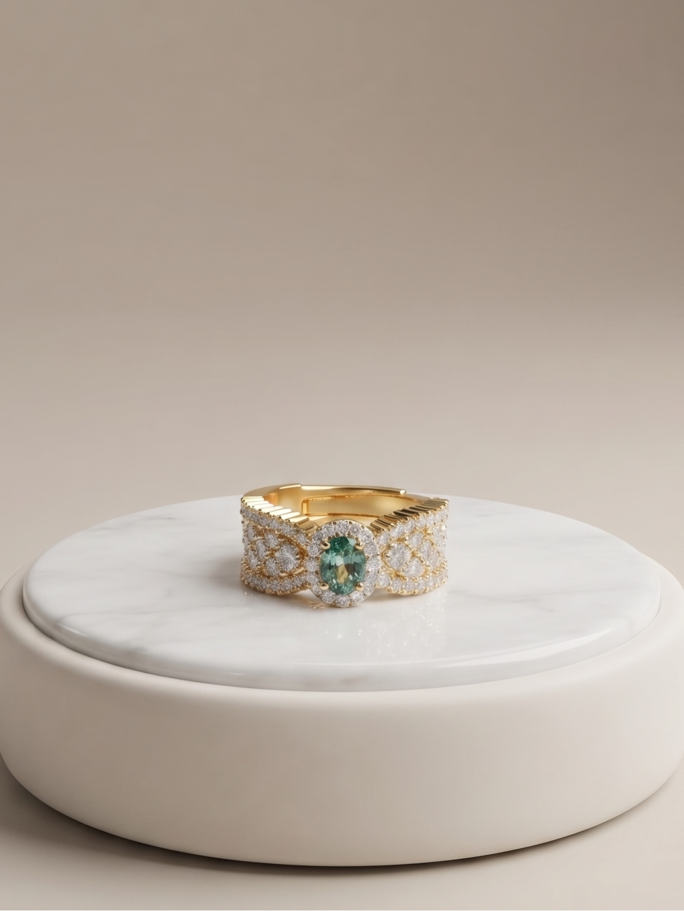 Emerald Grace Heritage Ring featuring a genuine natural green crystal in an elegant gold-plated handcrafted setting.
