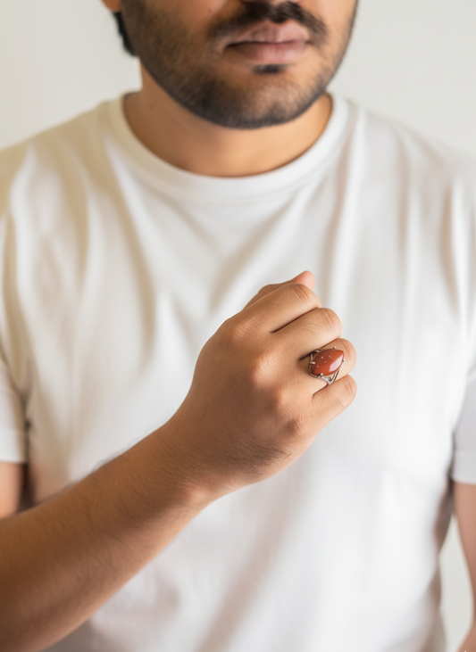 Red Jasper Male Ring Natural Stone Silver Finish