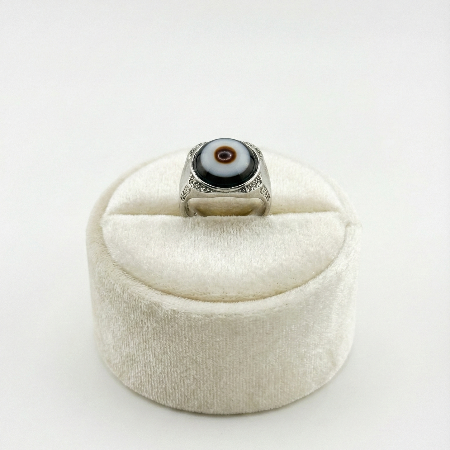 Evil Eye Agate Male Ring Natural Stone Silver Finish