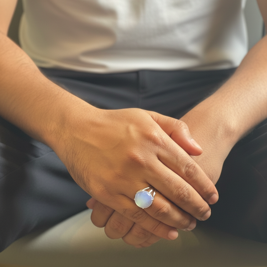 Moonstone Male Ring Natural Stone Silver Finish