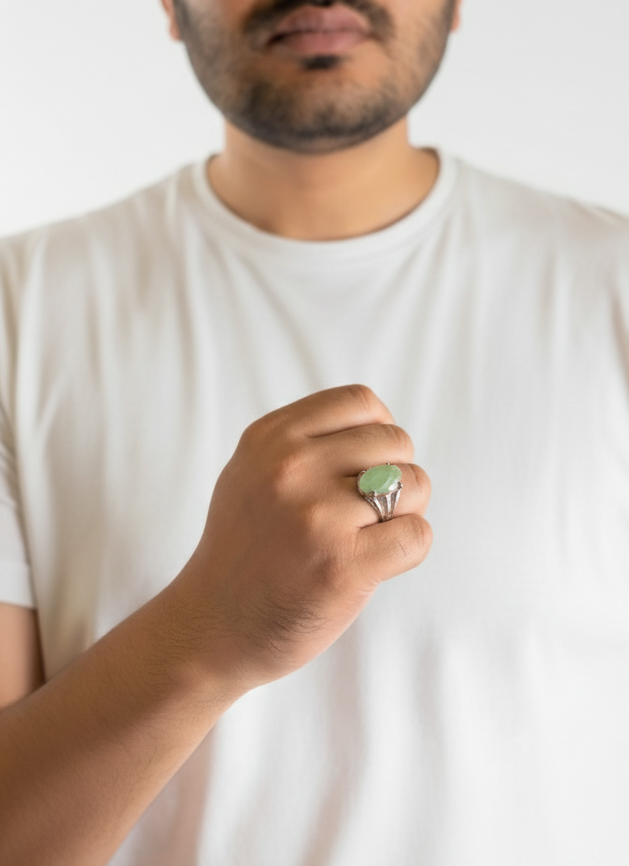 Man wearing a white t-shirt with a blurred face on a plain background