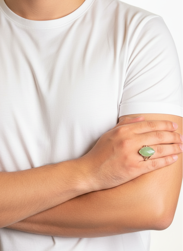 Green Aventurine Male Ring Natural Stone Silver Finish