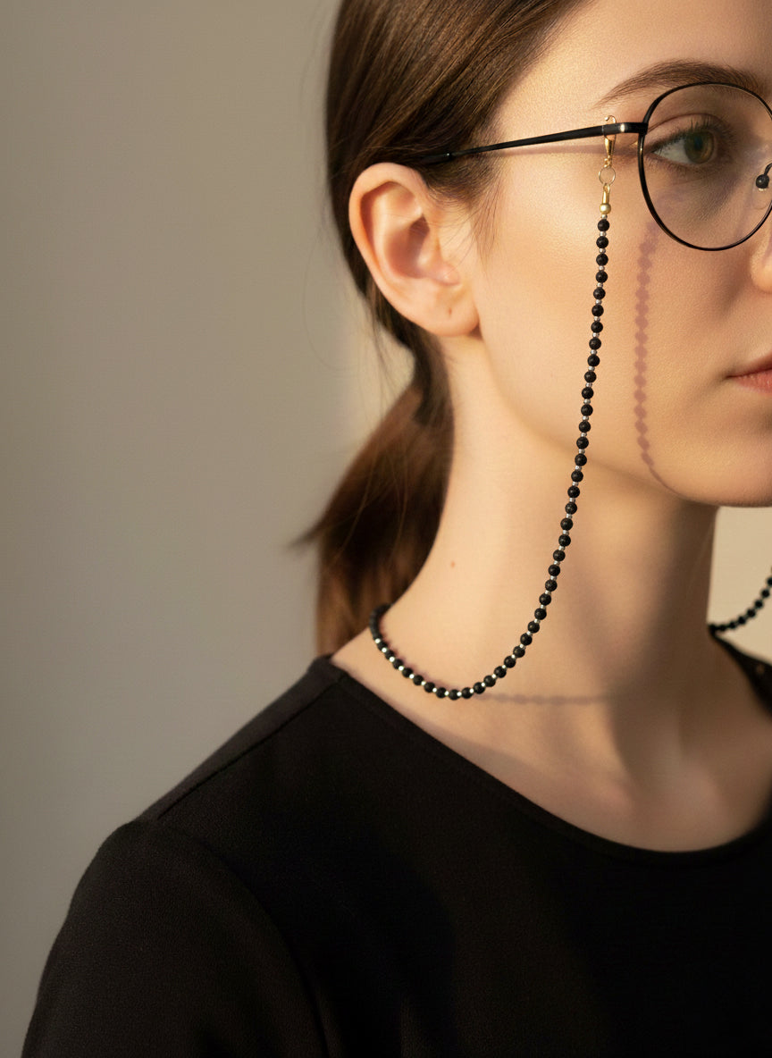 black lava stone eyeglass chain