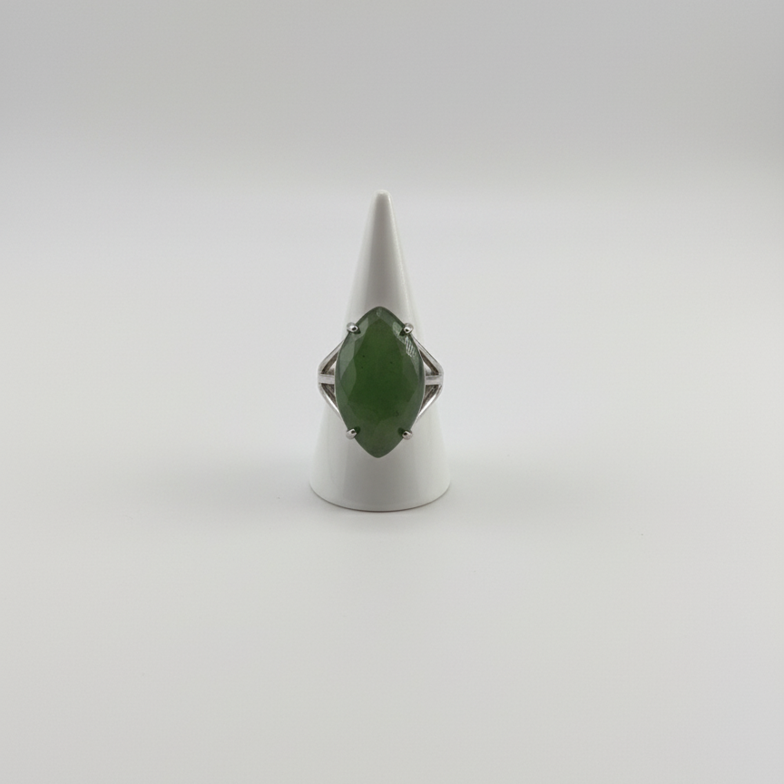 Green Aventurine Male Ring Natural Stone Silver Finish