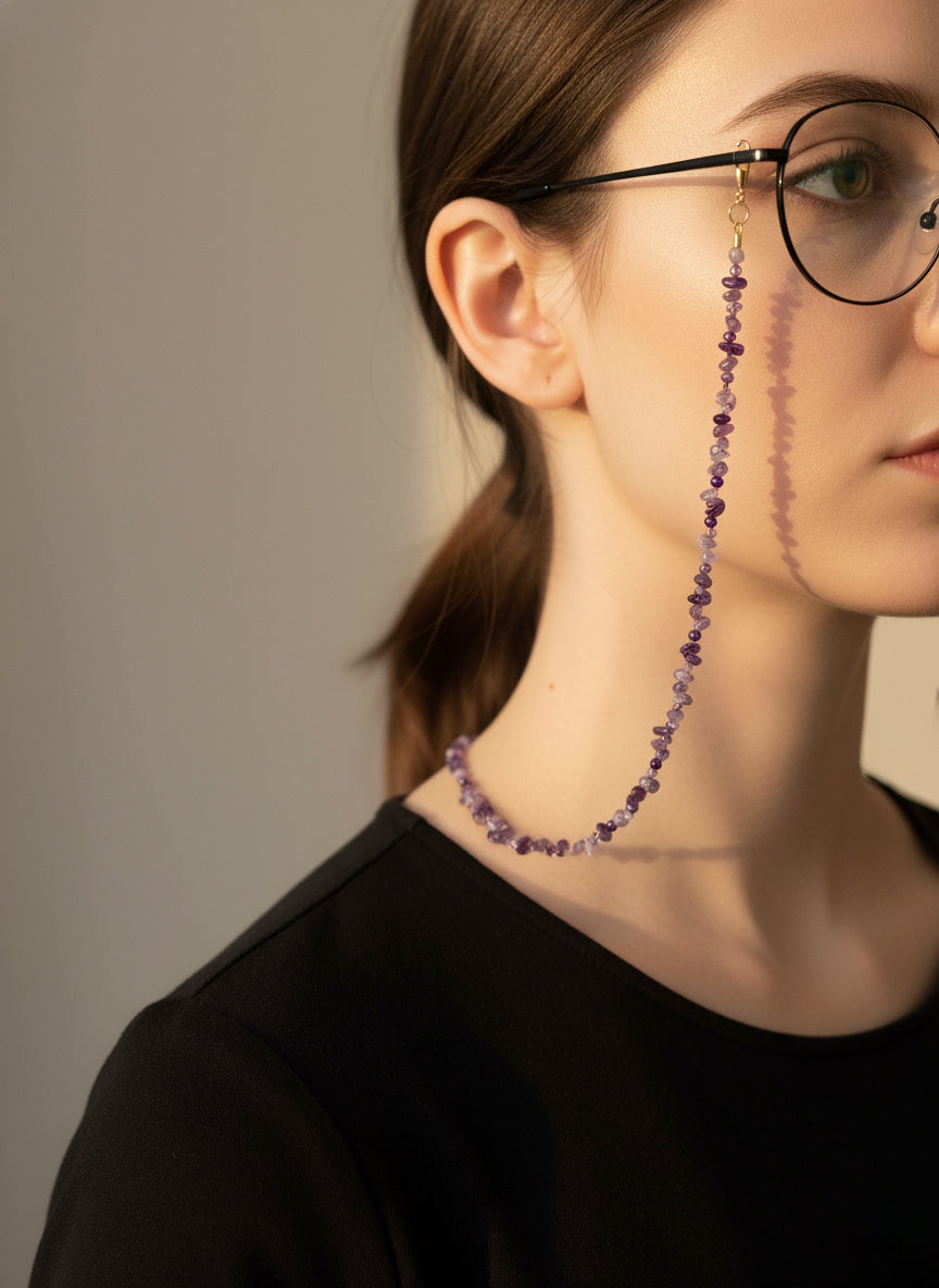 Amethyst crystal eyeglass chain holder