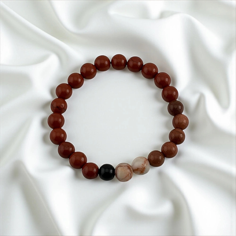 Goldstone, Red Jasper & Black Onyx Bracelet – Fiery Strength & Grounded Power