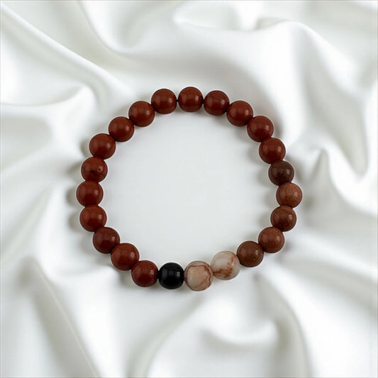 Goldstone, Red Jasper & Black Onyx Bracelet – Fiery Strength & Grounded Power
