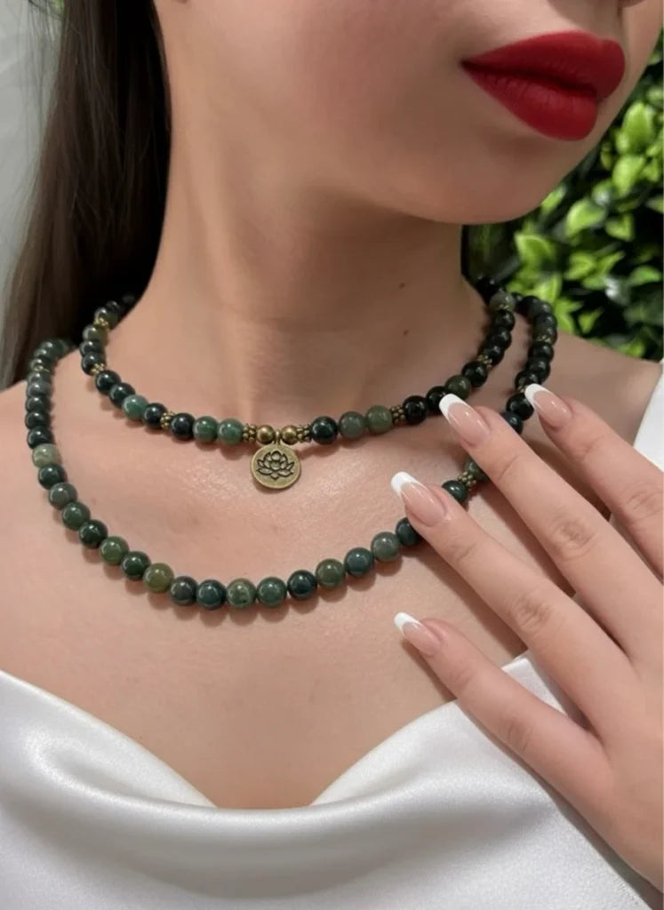 Green Aventurine, Moss Agate & Tiger Eye Necklace – Prosperity, Growth & Courage