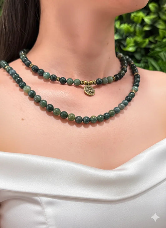 Green Aventurine, Moss Agate & Tiger Eye Necklace – Prosperity, Growth & Courage